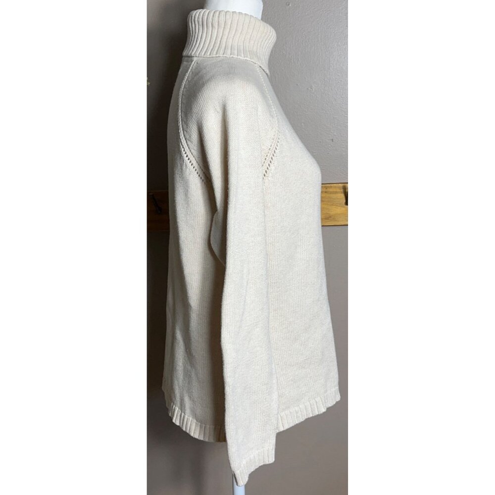 Jeanne Pierre Sweater Vtg Ecru Cotton Turtleneck Preppy Classic Cozy Womens M - Picture 5 of 8